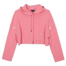 Chanel Kurz Strickjacke mit Kapuze und Cc Knopf Größe Cc Pink