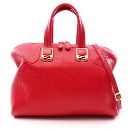 Fendi Chameleon 2WAY Leather Handbag Red