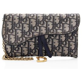 Portafoglio a tracolla con catena Dior Oblique Saddle Blu
