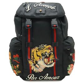Gucci Embroidered Nylon Backpack Black