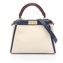 Fendi Peekaboo Canvas Leather 2way Handbag White