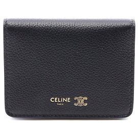 Céline Tarjetero de piel Celine con estampado Triomphe Negro