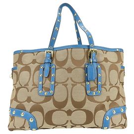 Coach Signature Canvas Leather Tote Bag Blue