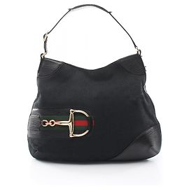 Bolsa de Ombro Gucci GG Canvas Horsebit Preto