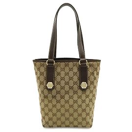 Gucci GG Canvas Leder Tote Bag Braun Beige