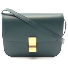 Céline Celine Leather Classic Box Medium Shoulder Bag Green