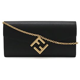 Fendi Leder FF Diamond Chain Wallet Clutch Schwarz