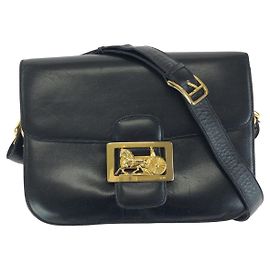 Céline Celine Leather Shoulder Bag Black