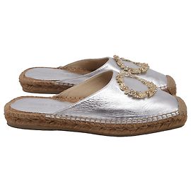 Jimmy Choo Nadene Flat Espadrilles in Silver Leather  Silvery