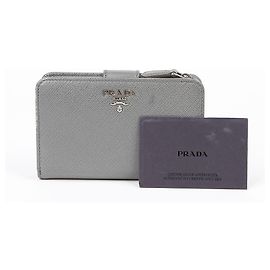 Prada Metal Logo Mini Wallet Grey