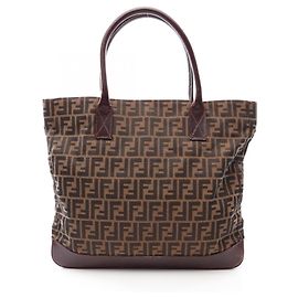 Fendi Zucca Canvas Leather Tote Bag Brown