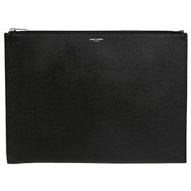 Pochette Saint Laurent en cuir de veau argenté noir Argenté Métallisé
