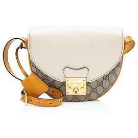 Piccola borsa a tracolla Gucci GG Supreme Padlock Saddle Marrone Beige
