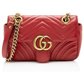 Borsa Gucci Matelasse Leather GG Marmont Small Flap Rosso