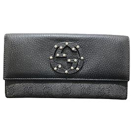 Gucci Interlocking G Leder-Langgeldbörse Schwarz