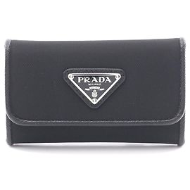 Prada Nylon Saffiano Leather Key Case Black