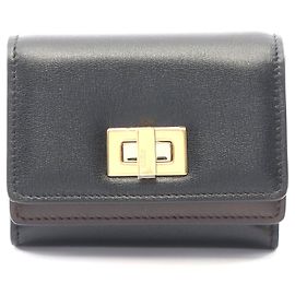 Cartera tríptica de cuero Fendi WAY Negro/Marrón Negro