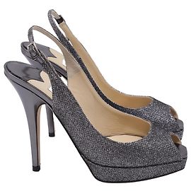 Jimmy Choo Slingback Peep toe Pumps in Silver Glitter Silvery Metallic