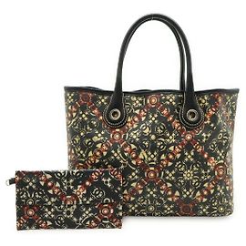 Chanel Coco Travel Coated Canvas Tote Bag Black Red Beige