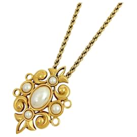 Christian Dior Faux-Perlen-Kettenbrosche in Gold Golden