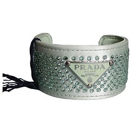 Bracelet manchette Prada logo triangle strass Vert clair