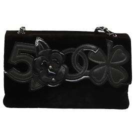 Chanel Camellia No.5 Chain Flap Velvet Large Noir