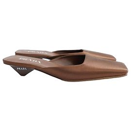 Prada Spring 2024 Square Toe Satin Mules Heels Miuccia x Raf Simons 38/UK5 Brown