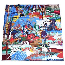 Hermès En Liberté Silk Square Scarf by Carine Brankowitz Brown Pink White Red Blue Multiple colors Green Orange Yellow