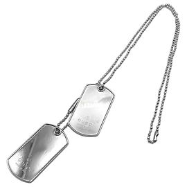 Collar placa GUCCI Dog Tag con cadena de bolas Plata