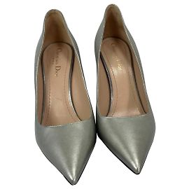 Christian Dior Silver Leather Pointed Toe Heels Silvery