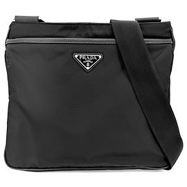 Prada Black Nylon and Saffiano Leather Shoulder Bag Black