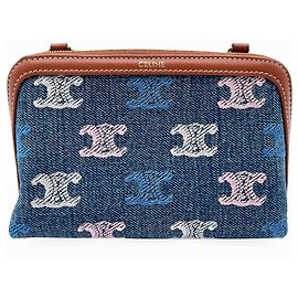 Céline Celine Denim Chain Clutch Bag Brown Blue Multiple colors