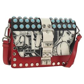 Borsa a tracolla PRADA Comic Electra in pelle rossa e argento Auth BA13728V Argento Rosso