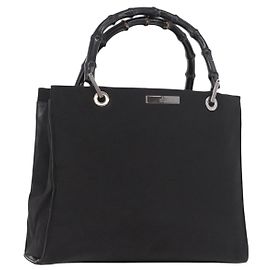 GUCCI Bamboo Tote Bag Canvas Black Silver 002 1016 Auth 187874 Black Silvery