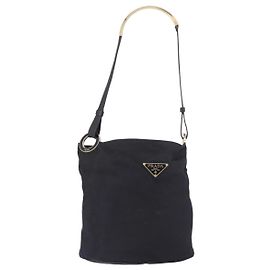 Borsa Tote PRADA Nylon Nero Oro Auth 189679 Nero D'oro