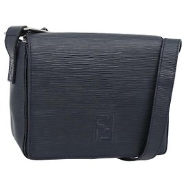 FENDI Shoulder Bag Leather Navy Silver Auth ep14920A Silvery Navy blue