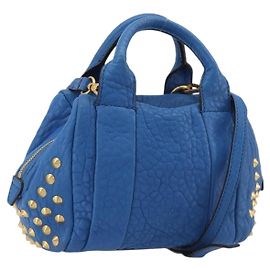 Bolsa MCM de couro 2way Azul Dourado Auth 189551A Azul Dourado
