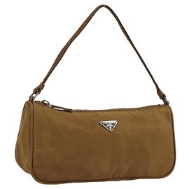 PRADA Accessory Pouch Nylon Brown Silver Auth 189617 Brown Silvery