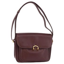 Borsa a Spalla CARTIER in Pelle Bordeaux Oro Auth 187826 D'oro Bordò