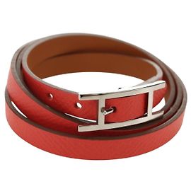 Hermès HERMES Appi 3 Bracelet Leather Orange Auth 187889M Orange
