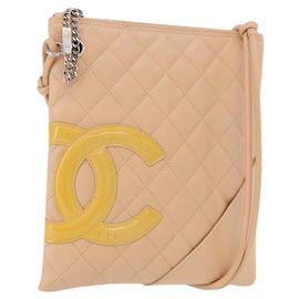 CHANEL Cambon Line Matelasse Shoulder Bag Cuero Beige Plata CC Auth 189889A Plata Beige