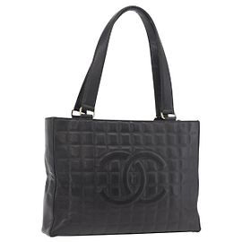 CHANEL Choco Bar Tote Bag Lammleder Schwarz Gold CC Authentisch 189862 Schwarz Golden
