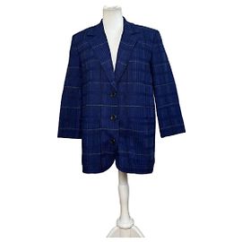 Vintage Dior Checked Wool Blend Blazer Blue L Navy blue