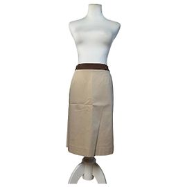Saia de seda vintage Balenciaga bege e marrom M Bege