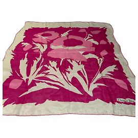 Lenço de seda vintage Dior Creme Rosa choque Bege
