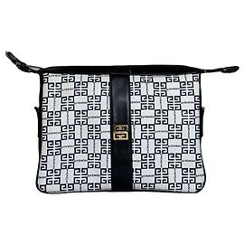 Borsa a tracolla vintage Givenchy in tela Bianco Blu Navy Oro Bianco