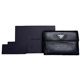 Vintage Prada Saffiano Leather Wallet Black Silver Black