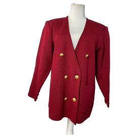 Chloé Vintage Chloe Wool Blend Blazer Red Gold Buttons L Red