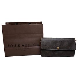 Vintage Louis Vuitton Monogram Canvas Long Wallet Brown Beige Brown