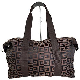Borsa tote vintage Givenchy 4G logo in nylon marrone nero Marrone